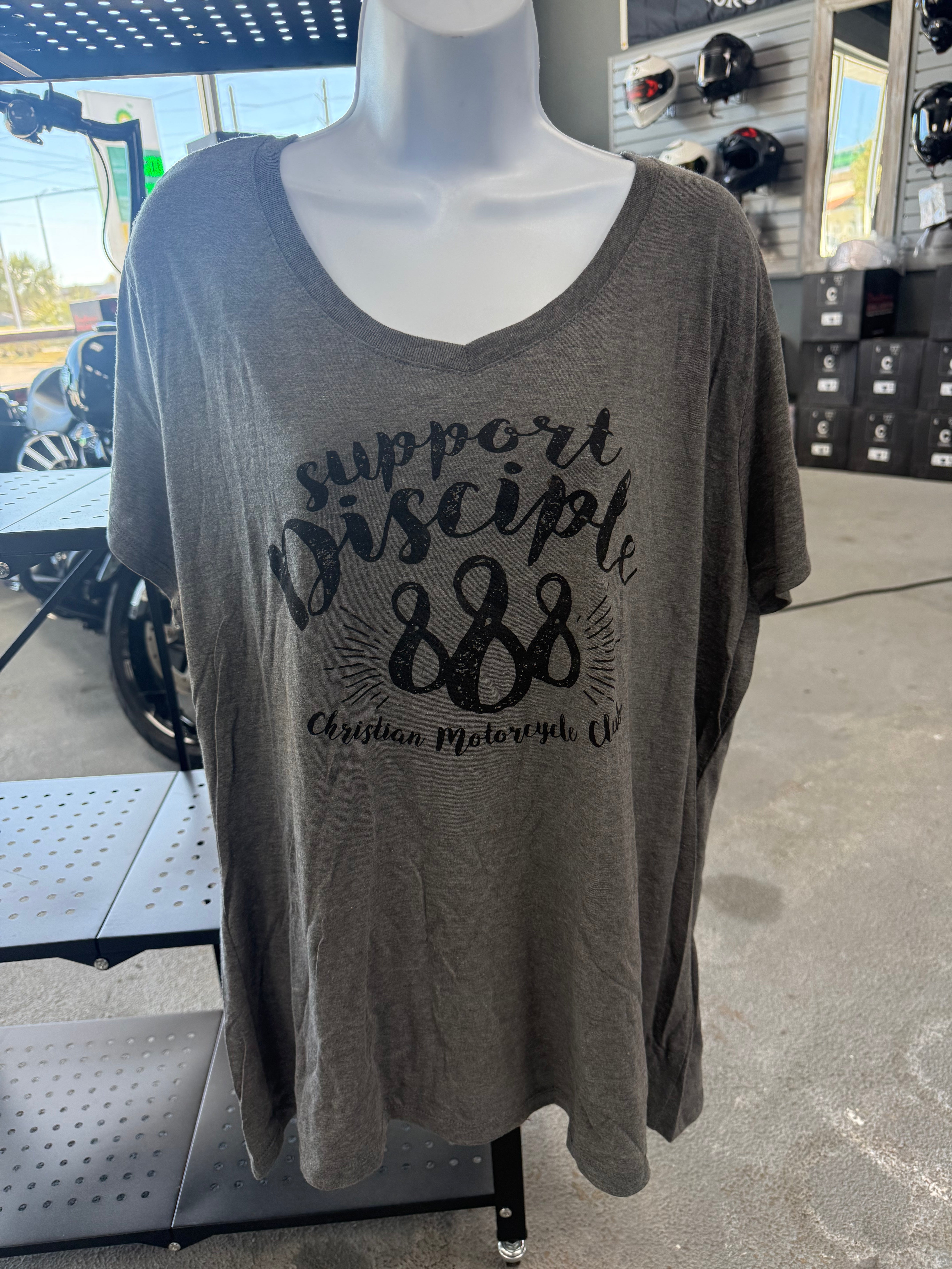 Ladies Support 888 V Neck Tee Shirt Grey