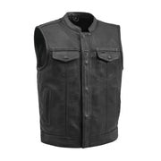 F.M.C. Sharp Shooter Perforated Men's Motorcycle Leather Vest - Black