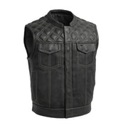 F.M.C. Downside Perforated Men's Motorcycle Leather Vest Black & Grey