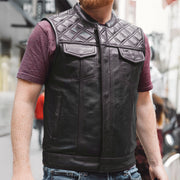 F.M.C. Downside Men's Motorcycle Leather Vest - Black