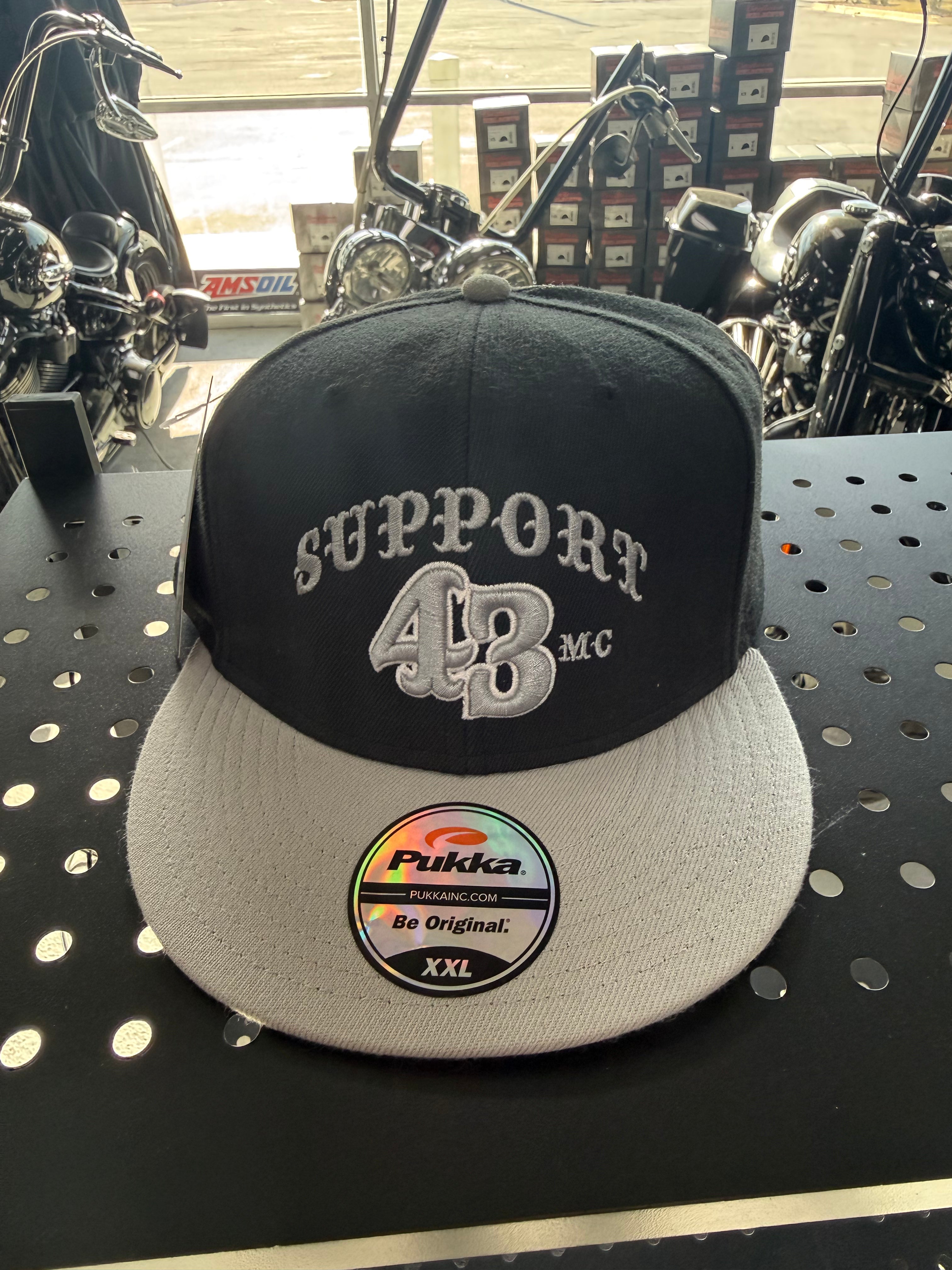 Support 43MC Flatbill Flexfit Hat Black & Grey 2XL