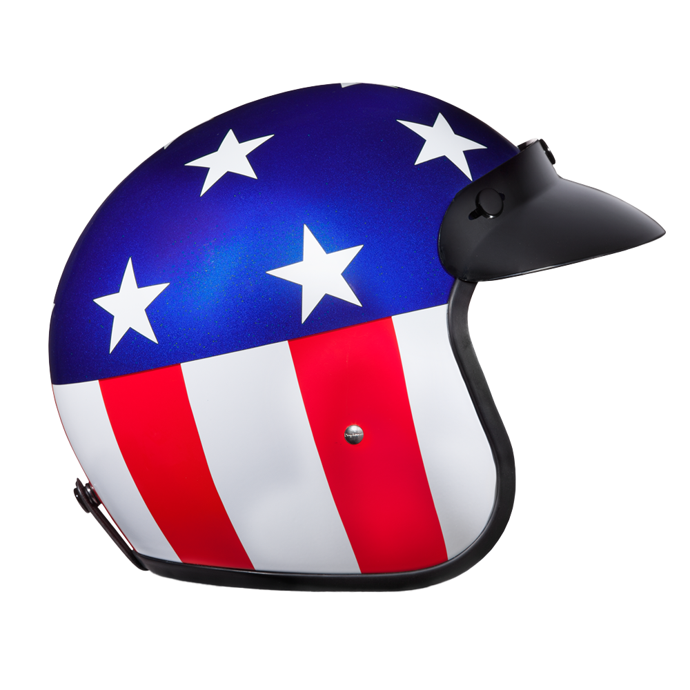 DOT Approved Daytona Cruiser Open Face Motorcycle Helmet - Men, Women & Youth - With Visor & Graphics - W/ Captain America