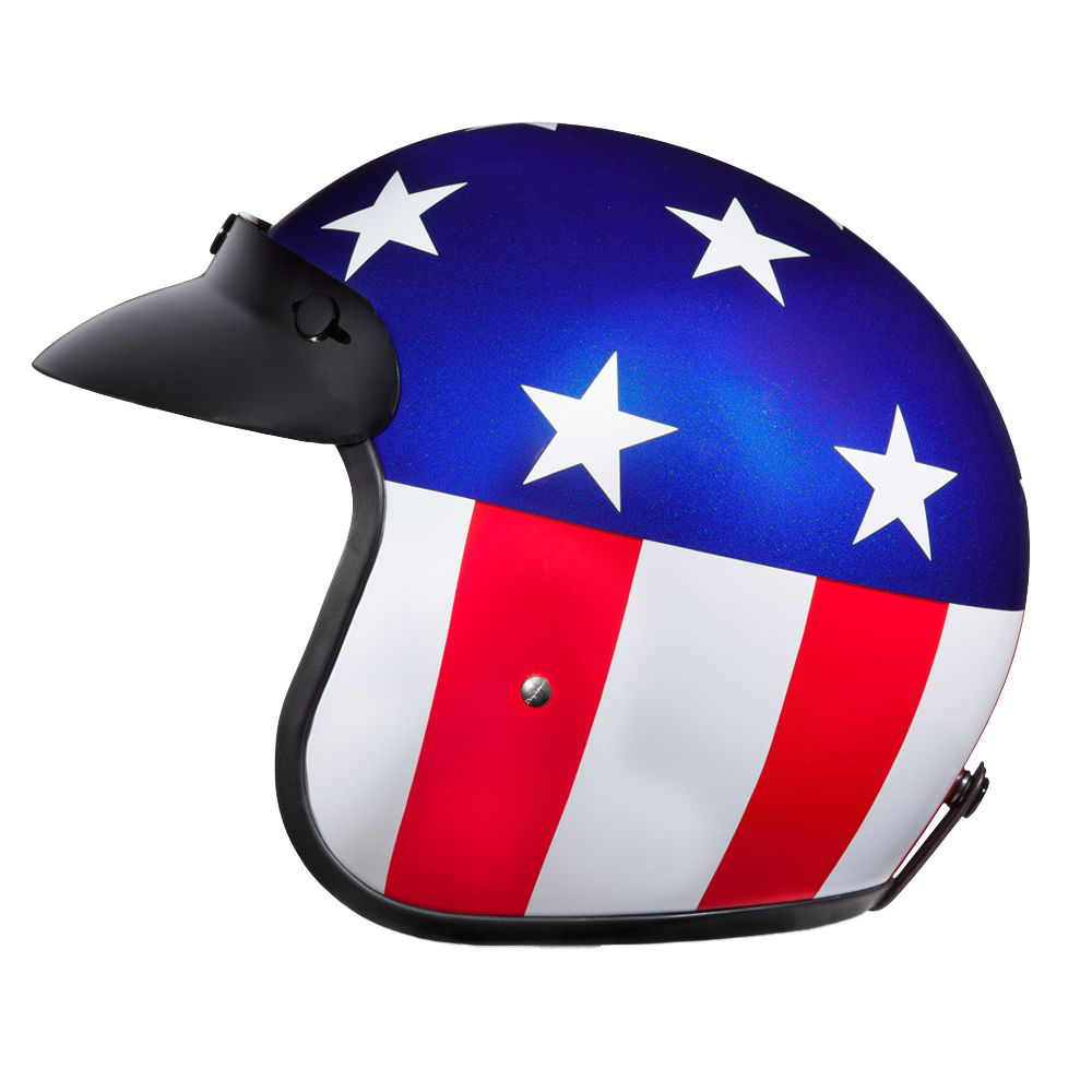 DOT Approved Daytona Cruiser Open Face Motorcycle Helmet - Men, Women & Youth - With Visor & Graphics - W/ Captain America